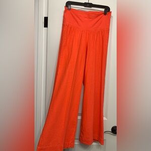 Maternity Linen/Rayon Wide-Leg Pants in Red